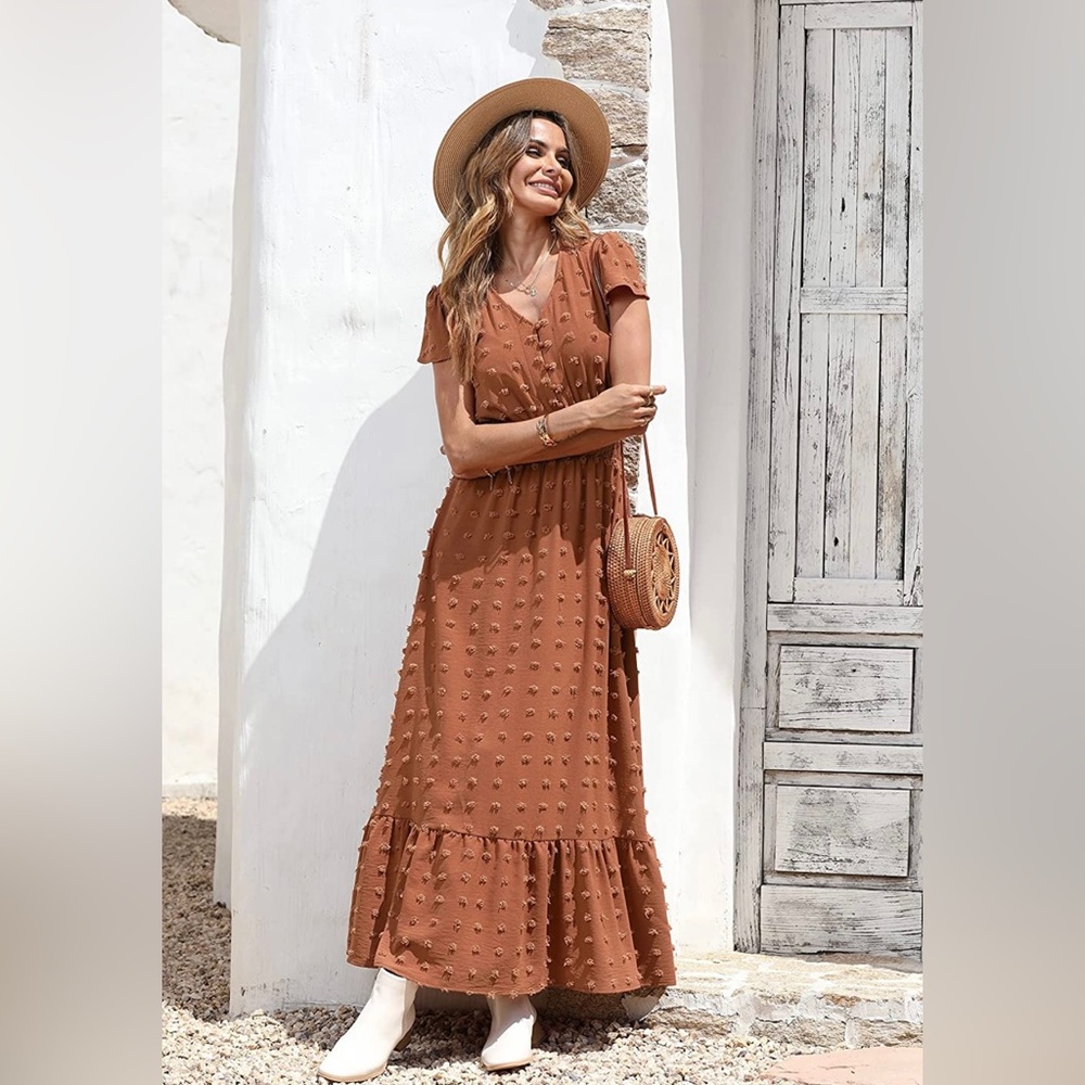 NWT PrettyGarden Boho Swiss Dot Maxi Dress